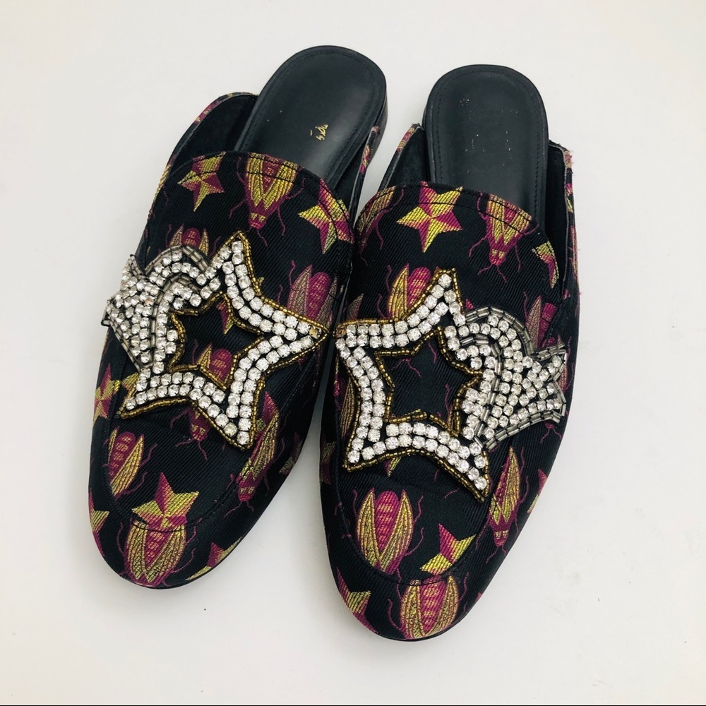 Sam Edelman star studded rhinestone black pink mules loafers size 8.5